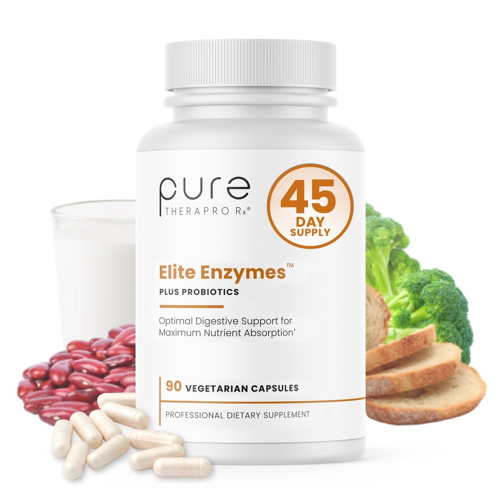 Pure Therapro Rx Elite Enzymes Extra Strength Digestive Enzymes Supplement for kvinder & mænd, 90 Vegan Kapsler