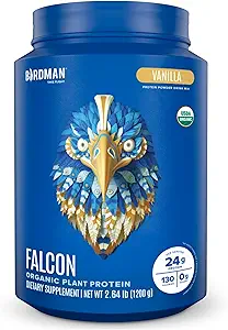 BIRDMAN Falcon Vegan Protein Powder Organic, Stevia & Sugar Free, Plant Based Protein, Low Carb, Dairy Free, Keto, Non Whey Protein, Probiotic, Pea Protein | Vanilla Flavor - 37 Servings - 2.64lb