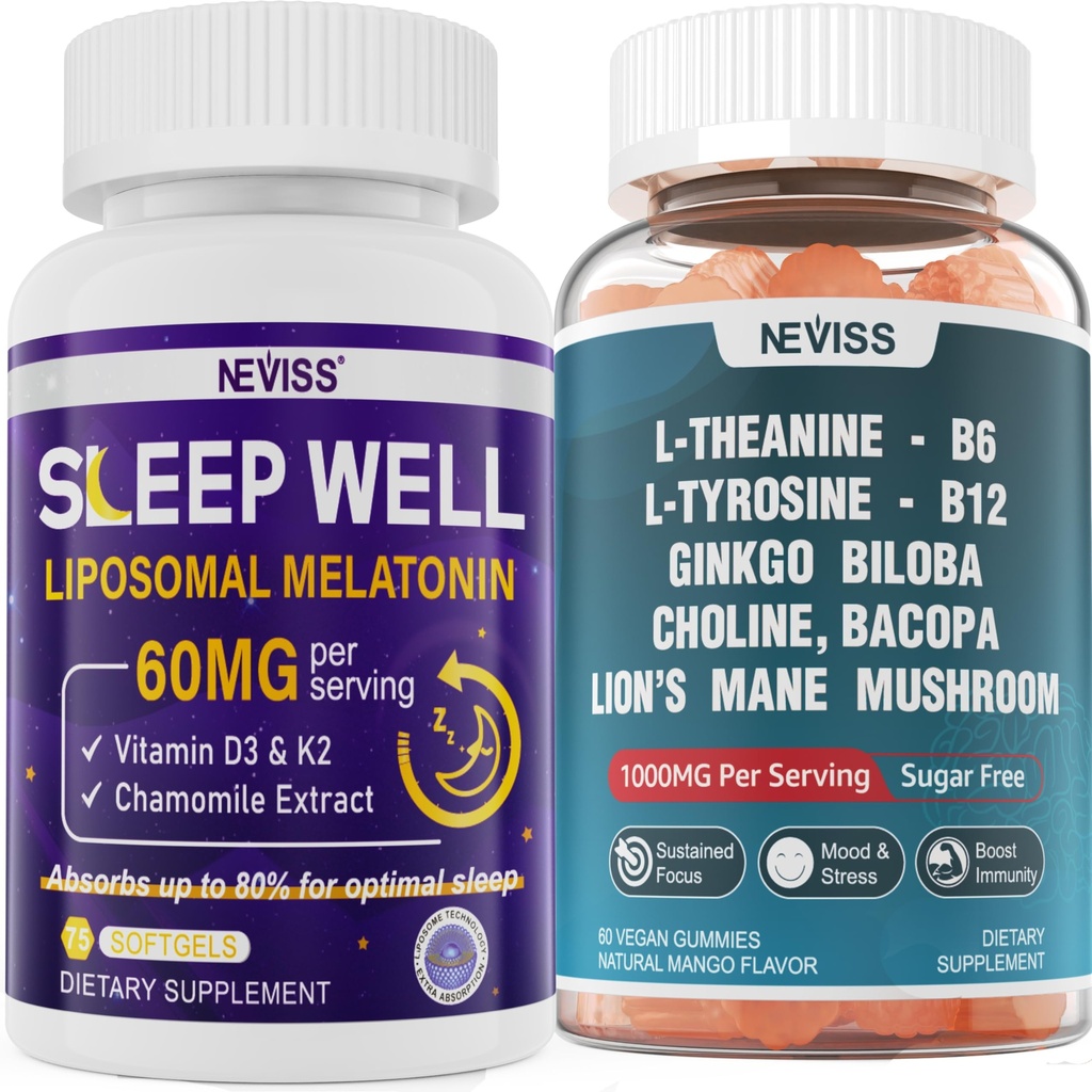 NEVISS L- Tyrosine Gummies & Melatonin 60mg til voksne Bundle