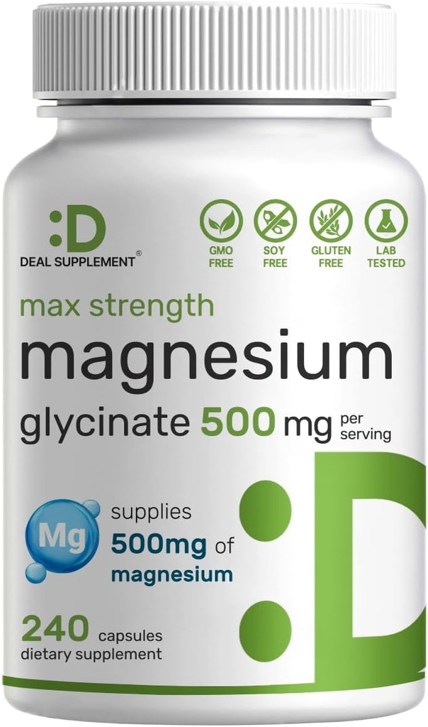 Max Strength Magnesium Glycinate 500 mg per servering, 240 Kapsler
