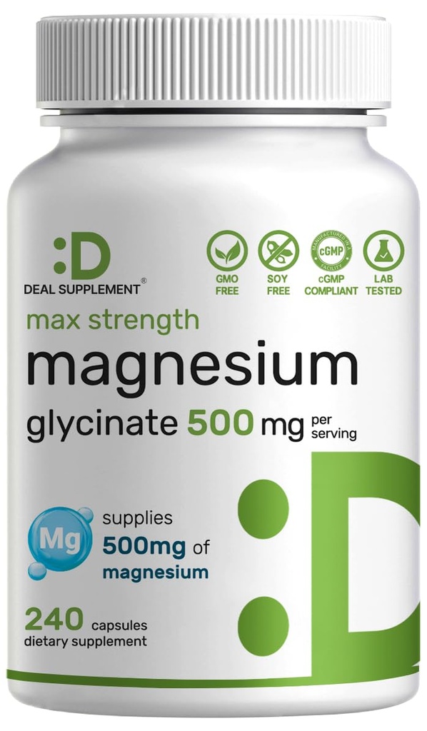Max Strength Magnesium Glycinate 500 mg per servering, 240 Kapsler