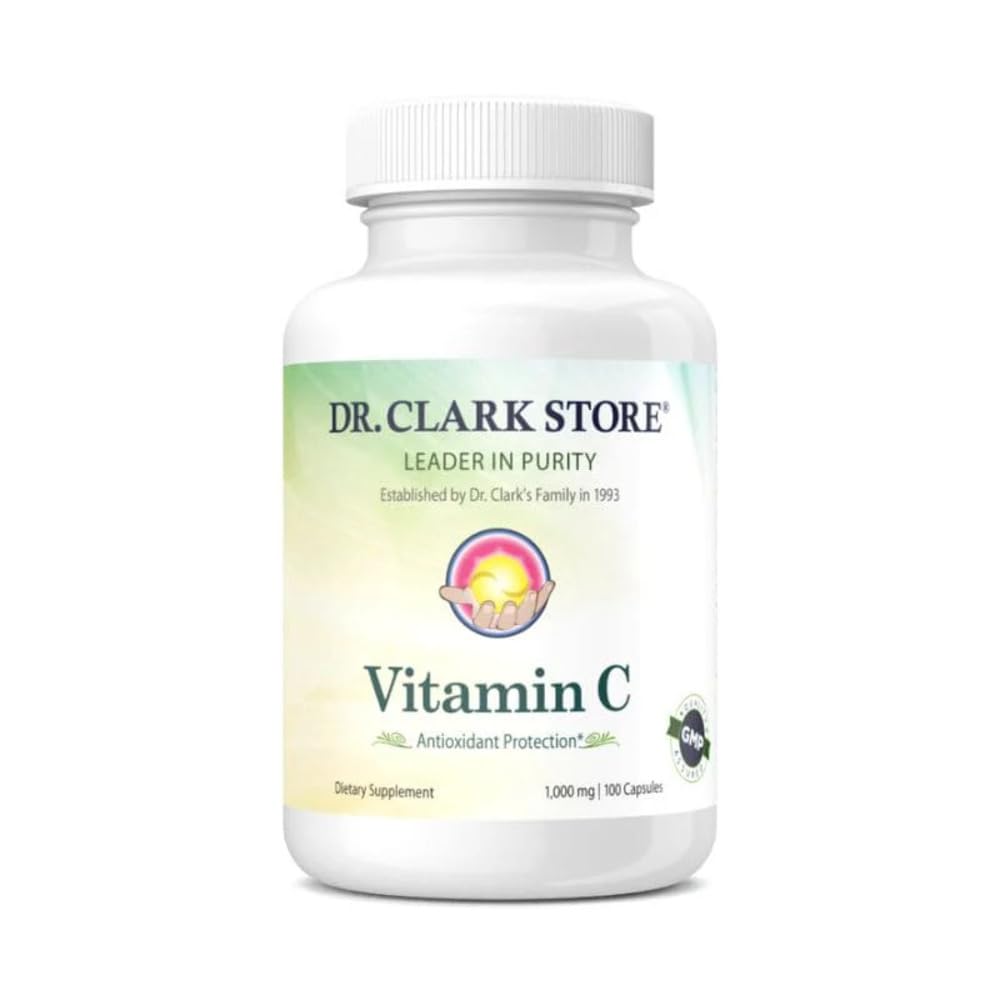 Dr. Clark Vitamin C Supplement 1000mg - Gluten Free, Immunity Support, Potent antioxidant, Understøtter hjerne funktion, fremmer vævsdannelse og reparation, 100 Gelatine kapsler