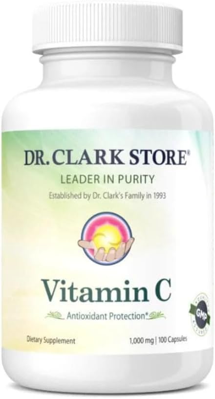 Dr. Clark Vitamin C Supplement 1000mg - Gluten Free, Immunity Support, Potent antioxidant, Understøtter hjerne funktion, fremmer vævsdannelse og reparation, 100 Gelatine kapsler