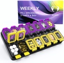 Extra Large Weekly Pill Organizer 2 Times A Day - Airtight Pill Box 7 Day - Am Pm Vitamin Case - Medicine Container Two Week Supplement Holder Daily Medication Storage Twice Med XL Yellow/Purple
