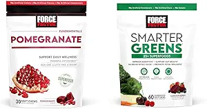 Force Factor Pomegranate Soft Chews for Sund Aging & Smarter Green Superfood Chews med 25 + Superfood, Probiotika & Prebiotic Fiber, 60 Soft Chews