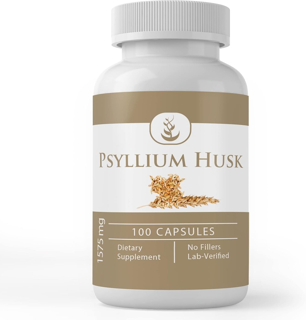 Psyllium Husk kapsler (100 kapsler) Fiber Powder supplement, ingen tilsætningsstoffer eller fyldstoffer, Lab Verified