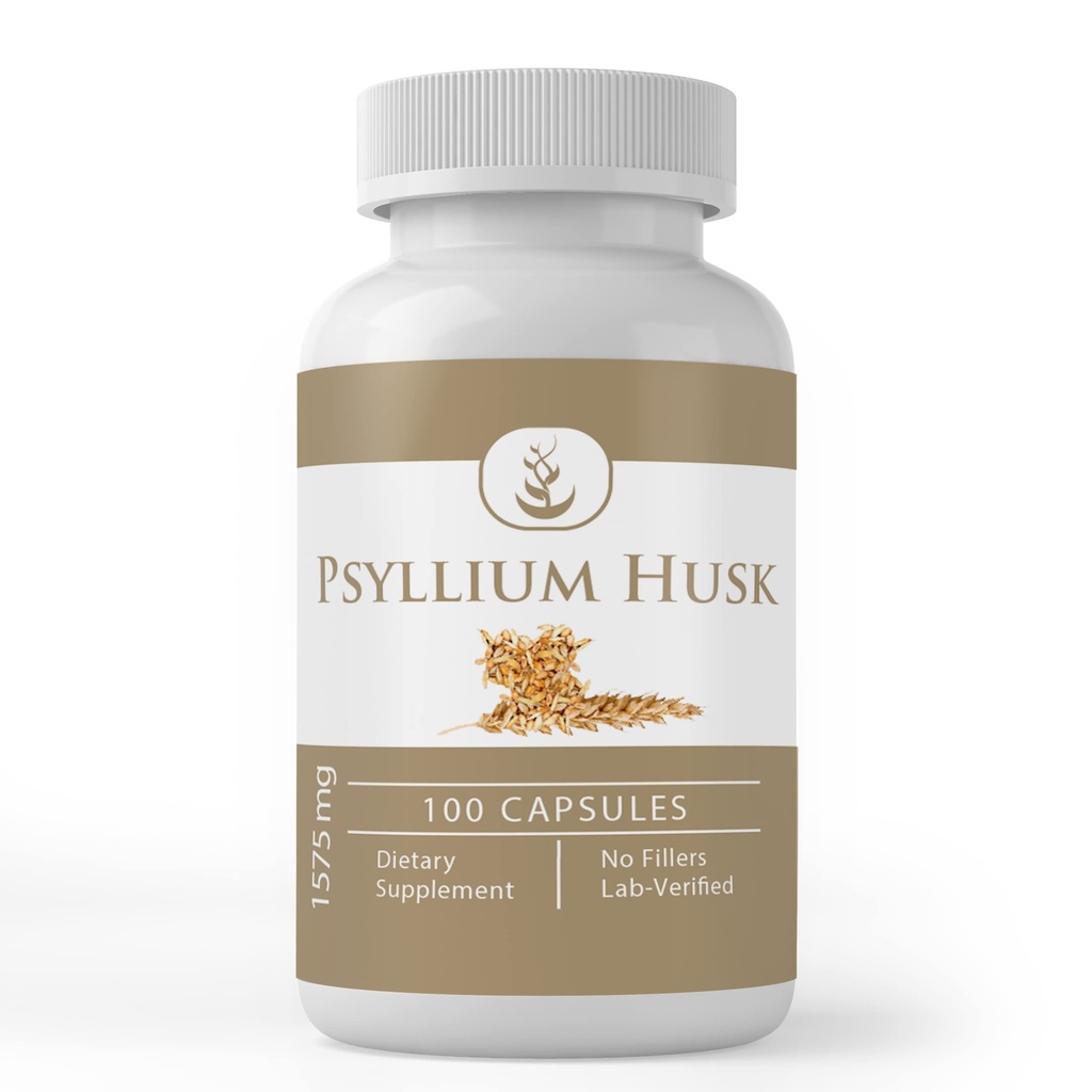 Psyllium Husk kapsler (100 kapsler) Fiber Powder supplement, ingen tilsætningsstoffer eller fyldstoffer, Lab Verified