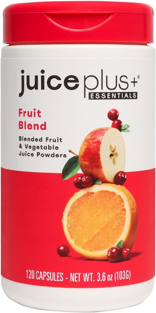 JuicePlus + Fruit Blend: Plantbaseret hele fødevarer supplement med Apple, Peach, Tranebær, & Mere! - Vegan, Gluten- fri, Non- GMO, Kosher - Pakket med Plantbaserede vitaminer - 1 flaske (60 Servere)