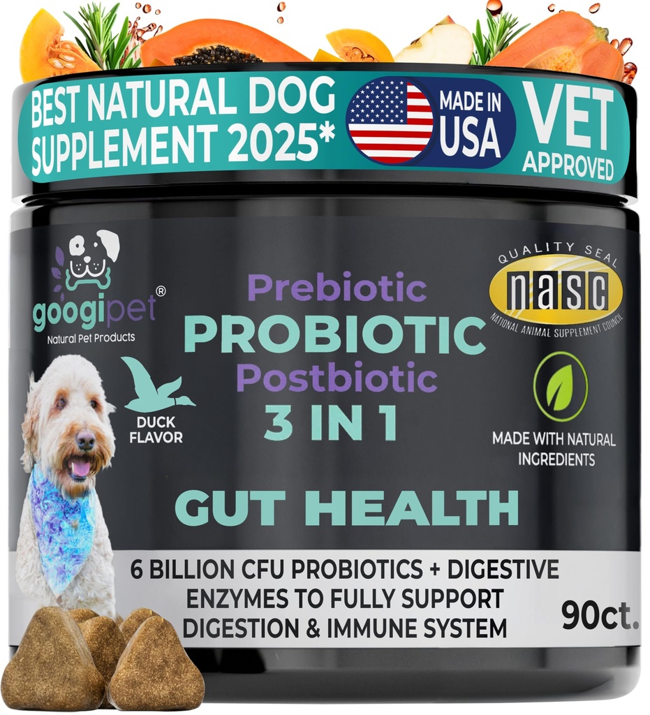Googipet Probiotika til hunde fordøjelsessygdomme - Prebiotika og probiotika tykkere til hunde Gut sundhed + fordøjelsesenzymer - Hundeprobiotika til Gær Itchy Hud Itchy Ører w / Papaya, Pumpkin, & Fiber