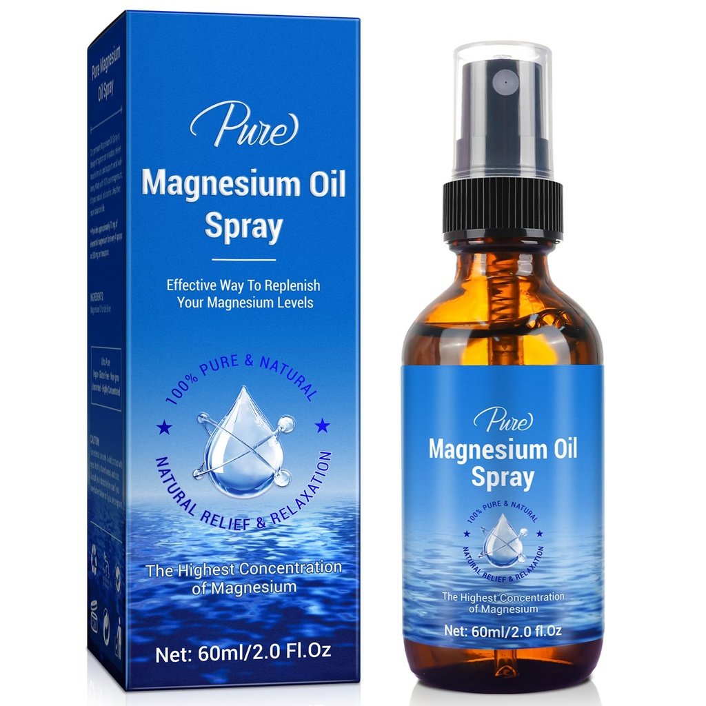 Magnesium Oil Spray- 100% Organic Natural Magnesium Spray- Nourish The Skin- Easy to Absorb and Use- Glass Flaske 2 fl oz