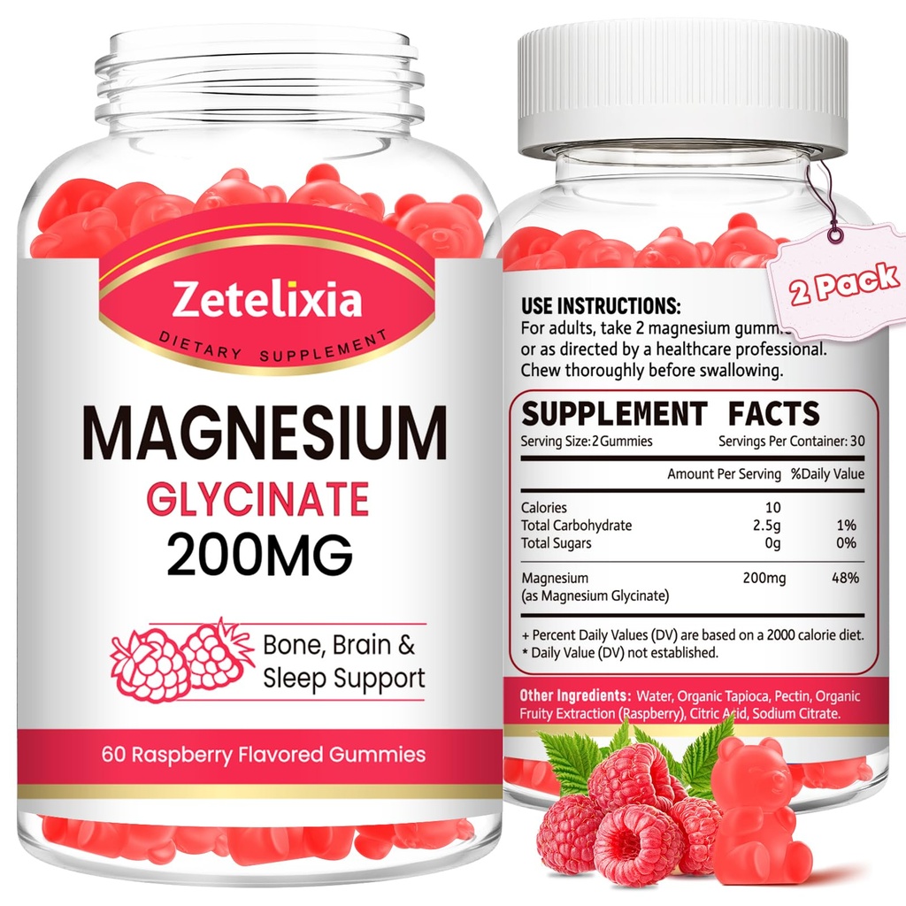 Magnesium Glycinate Gummies, High Absorption Magnesium Glycinate Supplements for Relaxation, Magnesium Chews for Adults and Kids, Raspberry Flavor 120 Count