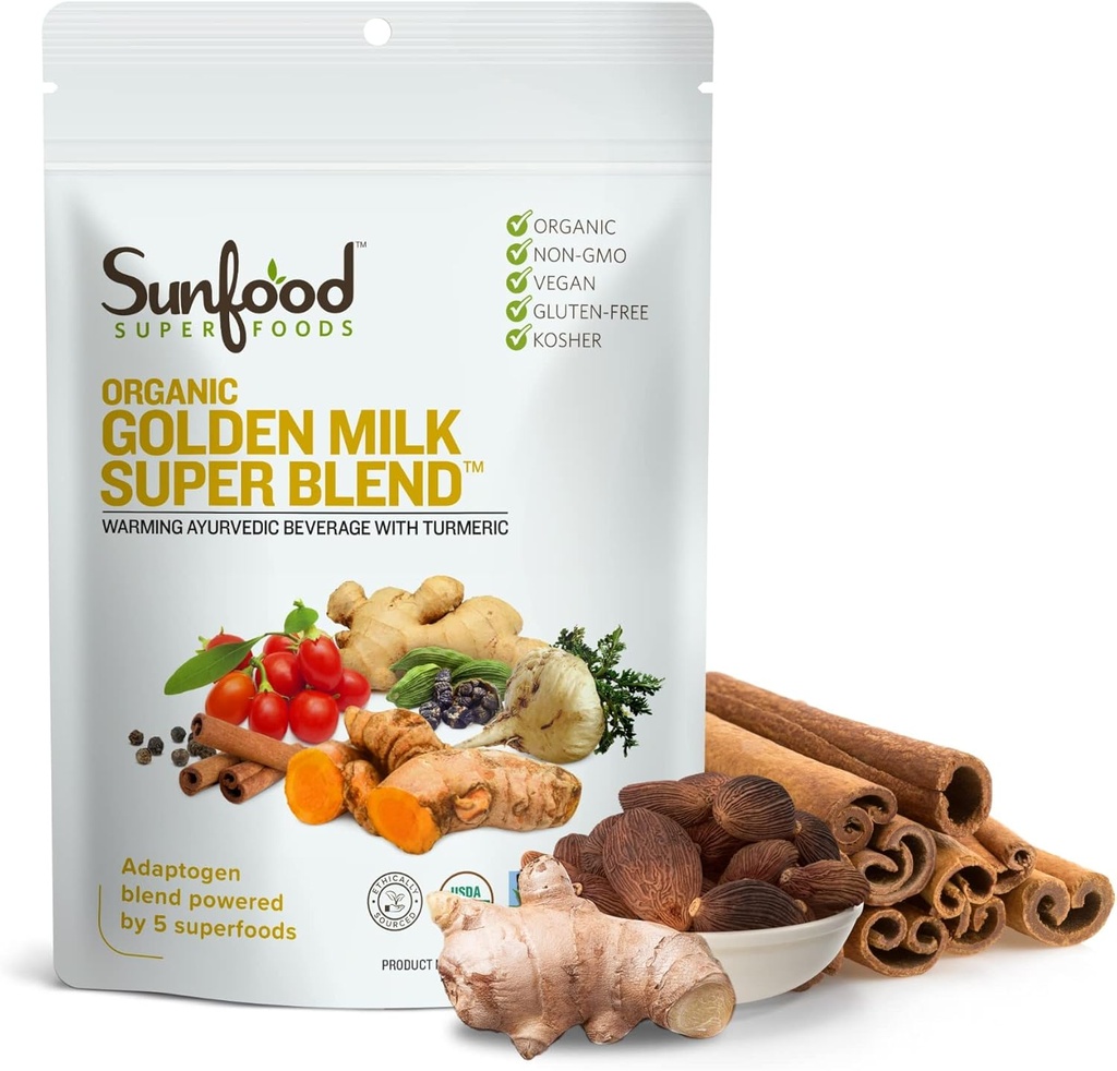 Solmad Golden Milk Super Blend - Superfood Golden Milk, Gurkemeje pulver, Superfood med gurkemeje og Ginger, Black Pepper, Kanel & Cardamom, Gurkemeje Latte Powder, Vegan, USDA Organic - 6 oz