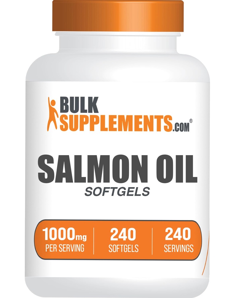 BulkSupplements.com Salmon Oil Softels - Omega 3 Supplement, Wild Alaska Salmon Oil Supplements - 1000mg, Gluten Free, 1 Softgel per Serving, 240 Count (pakke med 1)