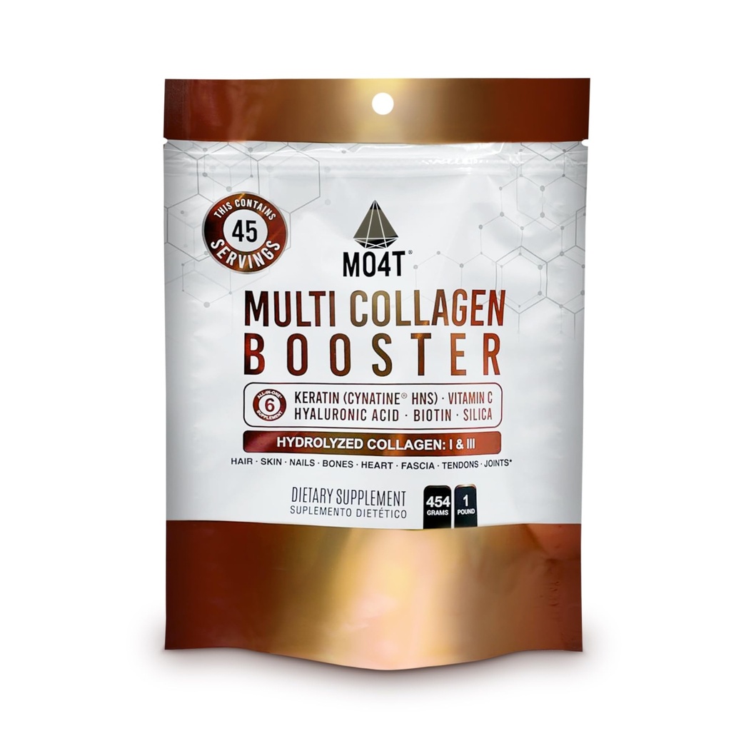 Multi Collagen Booster Powder - Ekstra styrke Collagen tillæg med tilsat Keratin, Biotin, Hyaluronsyre, C-vitamin & silica - Ekstra næringsstoffer til hår, negle, & hud -1 pound