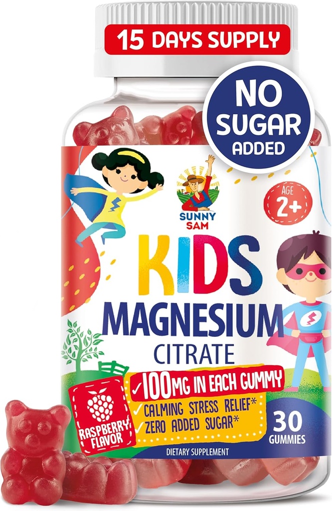 Magnesium Gummier for børn og voksne - 100 mg - Calm Magnesium Chews - Magnesium Citrate Chewable Supplement for Mood & Muscle Support - 30 Gummies