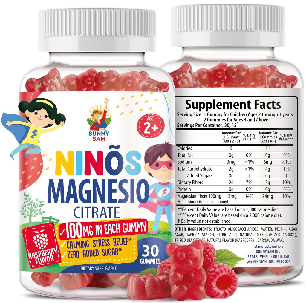 Magnesium Gummies for Kids & Adults - 100mg - Calm Magnesium Chews - Magnesium Citrate Chewable Supplement for Mood & Muscle Support - Citrato de Magnesio para Niños - 30 Gummies