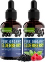 Organic Elderberry Syrup, 60 dages forsyning, Black Liquid Drops til immunforsvar, Sambucus Elderberry Syrup - Flydende Extract Drops til børn og voksne - Ekstra styrke (2 Pack)