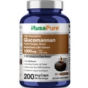 NusaPure Glucomannan 1000 mg per servering 200 Veg Caps (BioPerine, non- GMO, Vegan) Konjac Root