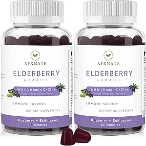 Sambucus Elderberry Gummies, Black Elderberry Gummy med zink og C-vitamin til voksne, Sugar Free Kids Multivitamin Gummies immunforsvar * Supplement (2 Pack)