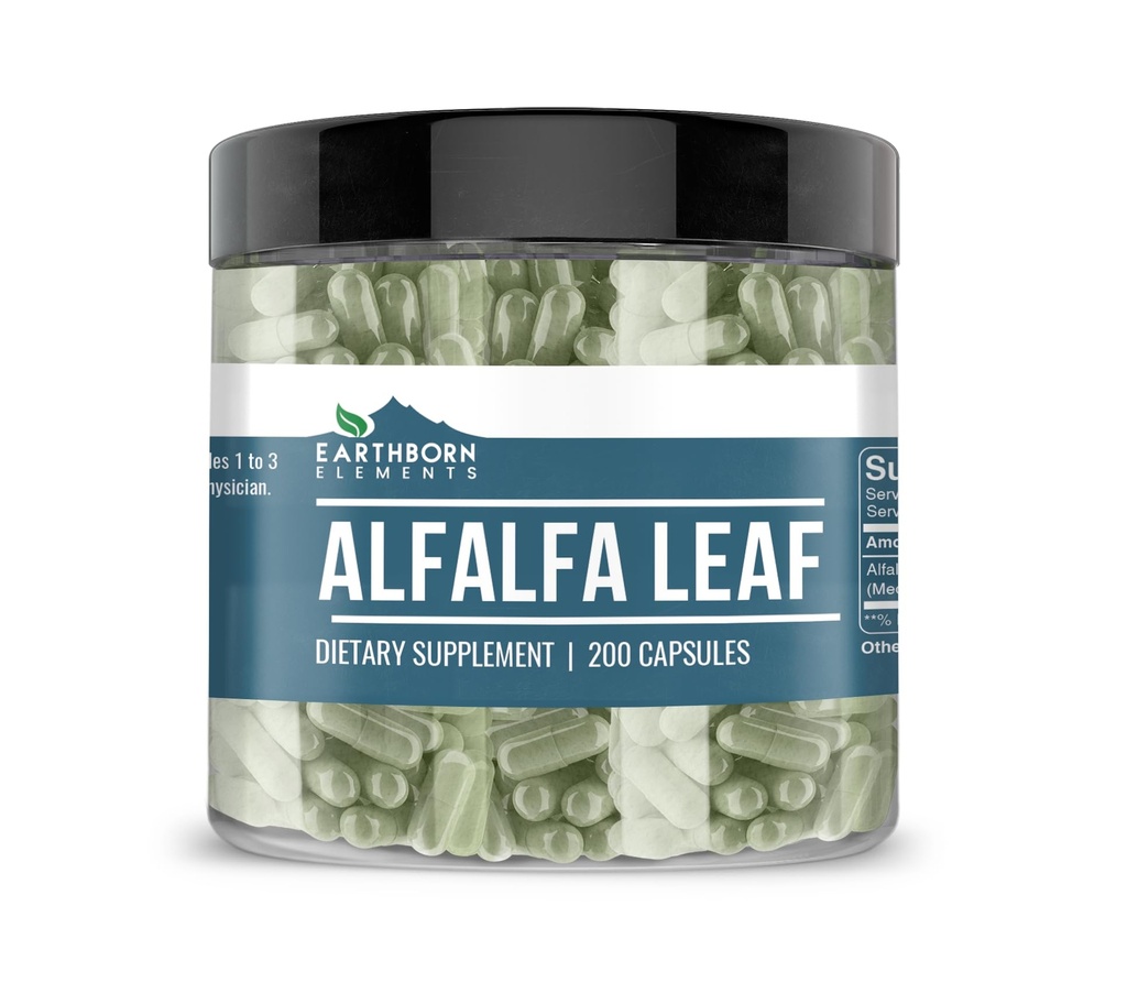 Earthborn Elements Alfalfa Leaf 200 Kapsler, Pure & Ufortyndet, Ingen tilsætningsstoffer