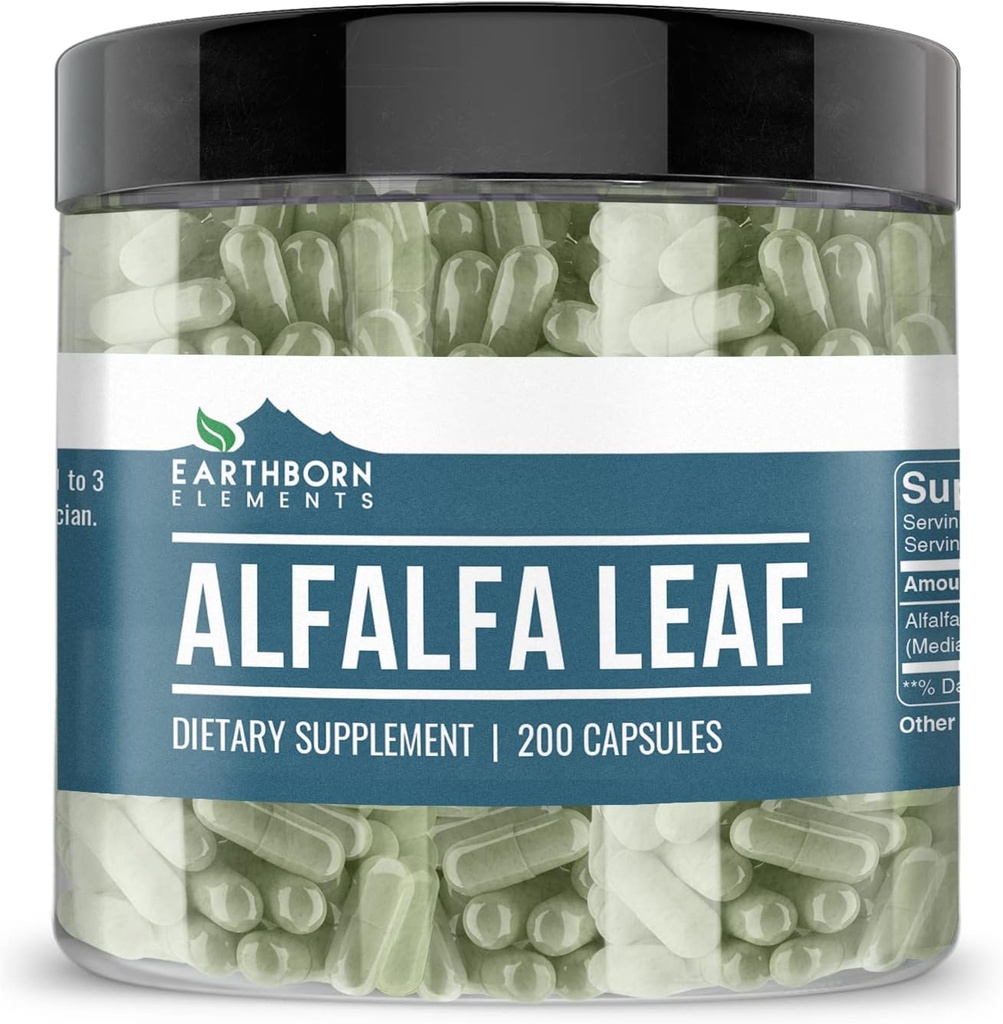 Earthborn Elements Alfalfa Leaf 200 Kapsler, Pure & Ufortyndet, Ingen tilsætningsstoffer