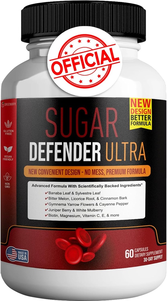 Sukker Defender Ultra - Avanceret formel med vitaminer, mineraler, Banaba Leaf, og mere - 60 kapsler, Vegan, non-GMO, glutenfri (1)