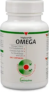 Vetoquinol triglycerid Omega 3 tillæg til hunde og katte, Fish Oil Supplement med EPA og DHA, fremmer hud, Coat, fælles, og immunforsvar, Omega 3 Fish Oil for hunde og katte op til 30lbs, 60ct