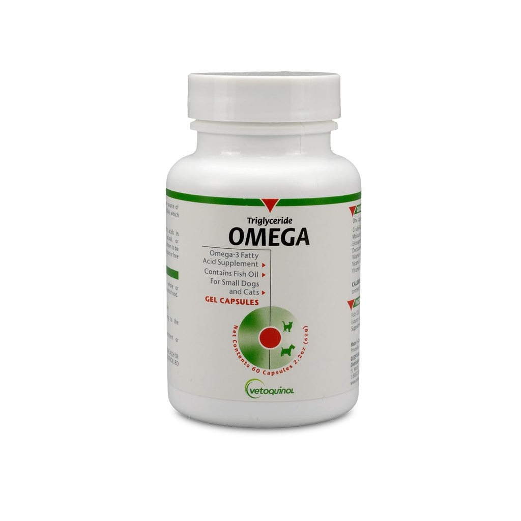 Vetoquinol triglycerid Omega 3 tillæg til hunde og katte, Fish Oil Supplement med EPA og DHA, fremmer hud, Coat, fælles, og immunforsvar, Omega 3 Fish Oil for hunde og katte op til 30lbs, 60ct