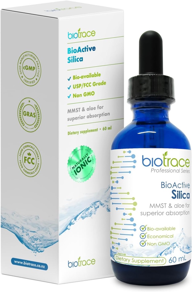 Biotrace BioActive Silica Drops | Liquid Mineral Concentrate for Healthy Hair, Skin, Nails and Collagen Production | Helps Manage Calcium, Joint and Bone Function | 2.02 Fl Oz