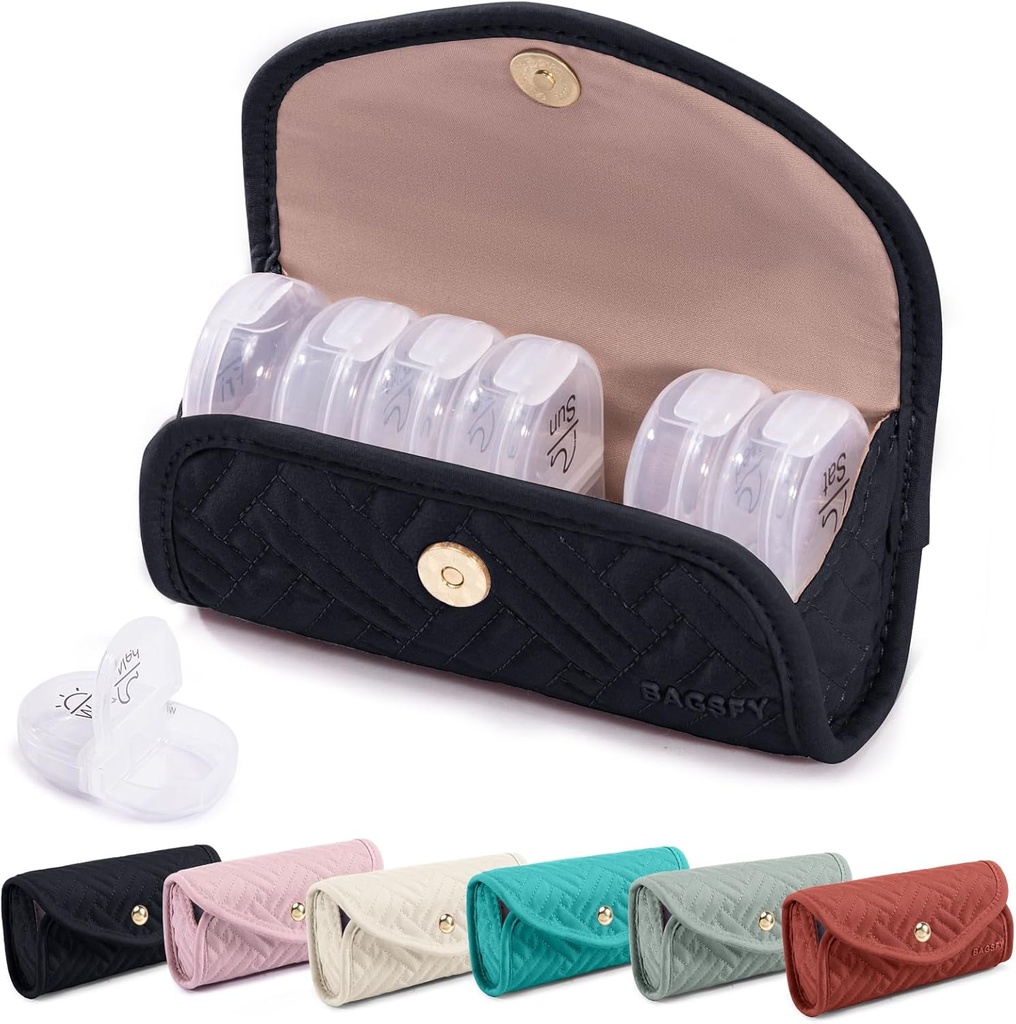 BAGSFY Weekly Pill Organizer 2 gange om dagen i en sød stof pille sag, Medicine Bag, AM PM Pill Box 7 dag, Portable Medicin rejse sag for piller, vitaminer, fiskeolier, kosttilskud.