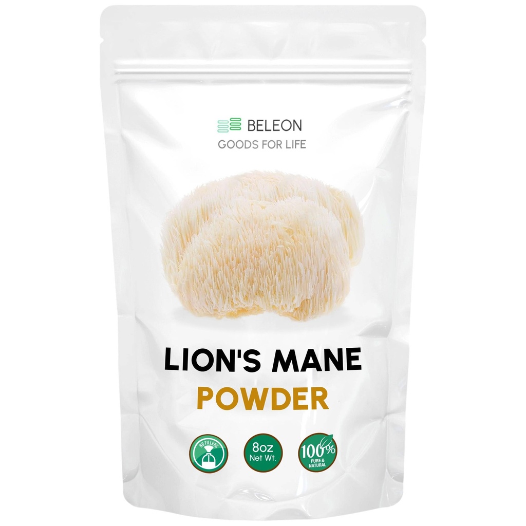 Lions Mane Powder 8 oz - Pure Lions Mane Mushroom Supplement med antioxidanter, Vegansk Powder