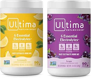 Ultima Replenisher Electrolyte Powder Drink Mix Bundle – Sugar Free – Lemonade and Grape, 90 Servings – Hydration Powder - 6 Key Electrolytes and Trace Minerals – Keto Friendly, Non-GMO