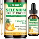 Selen Liquid Drops, 200mcg Liquid Selen Supplement med C-vitamin & Zink, Support for Immunsystemet, Antioxidant & Heart Health, Høj Absorption, Ananas Aromatic, 2 Fl Oz
