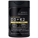 Sports Research Vitamin D3 K2 med 5000iu af Plant- baserede D3 & 100mcg af Vitamin K2 som MK- 7, Non- GMO Verified & Vegan Certified - 160 flydende bløddele