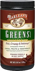 Barlean 's Chocolate Green Powder, Daglig Frugt og Vegetabilsk Superfood supplement, Green Antioxidant Blend og Fiber Smoothie Drink Mix, 9.52 oz