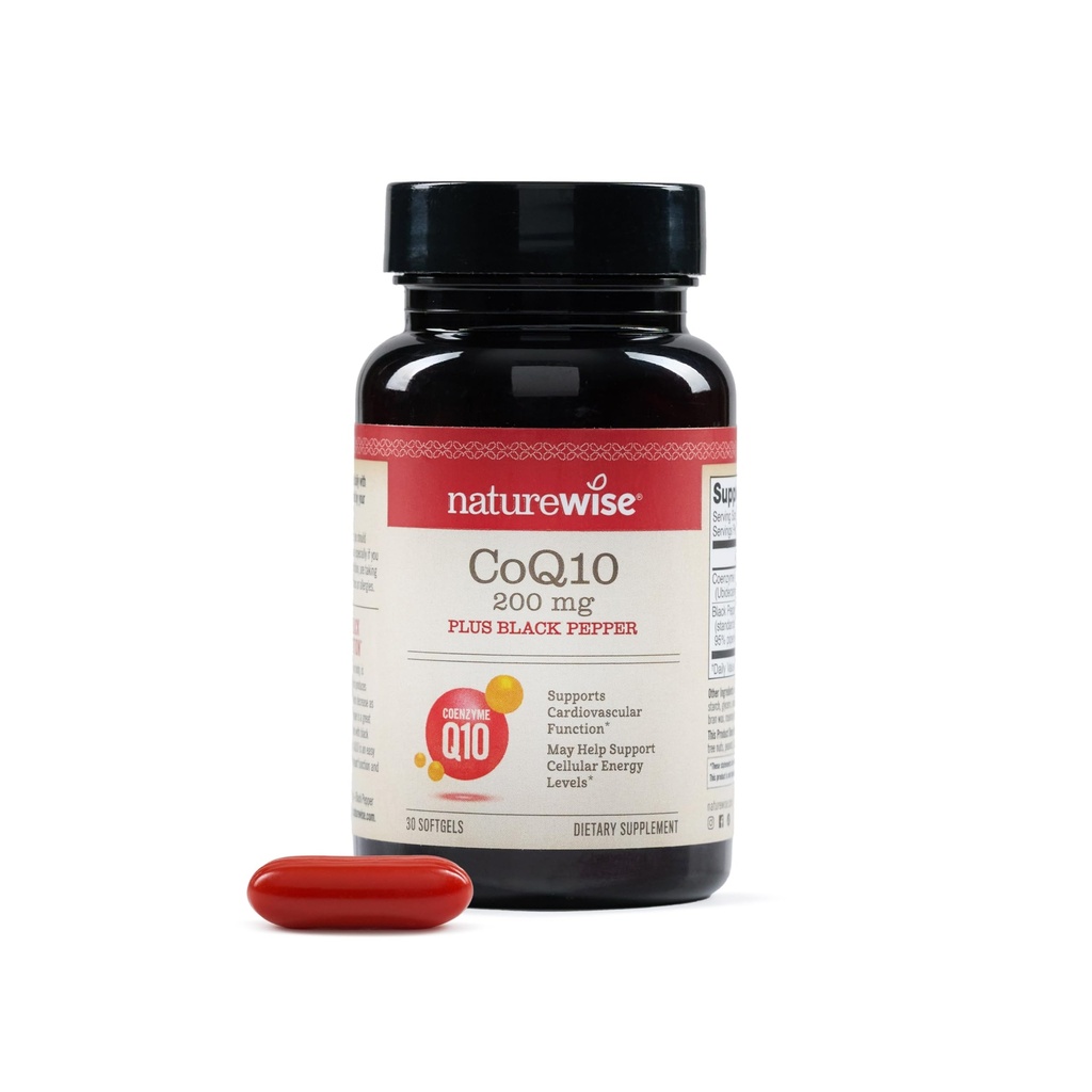 NatureWise CoQ10 200mg + Black Pepper Softels - High Absorption Coenzym Q10 + Black Pepper - Antioxidant for Heart Health + Cellular Energy - Vegan, Non- GMO, Gluten- Free - 30 Greve [30- Day Supply]