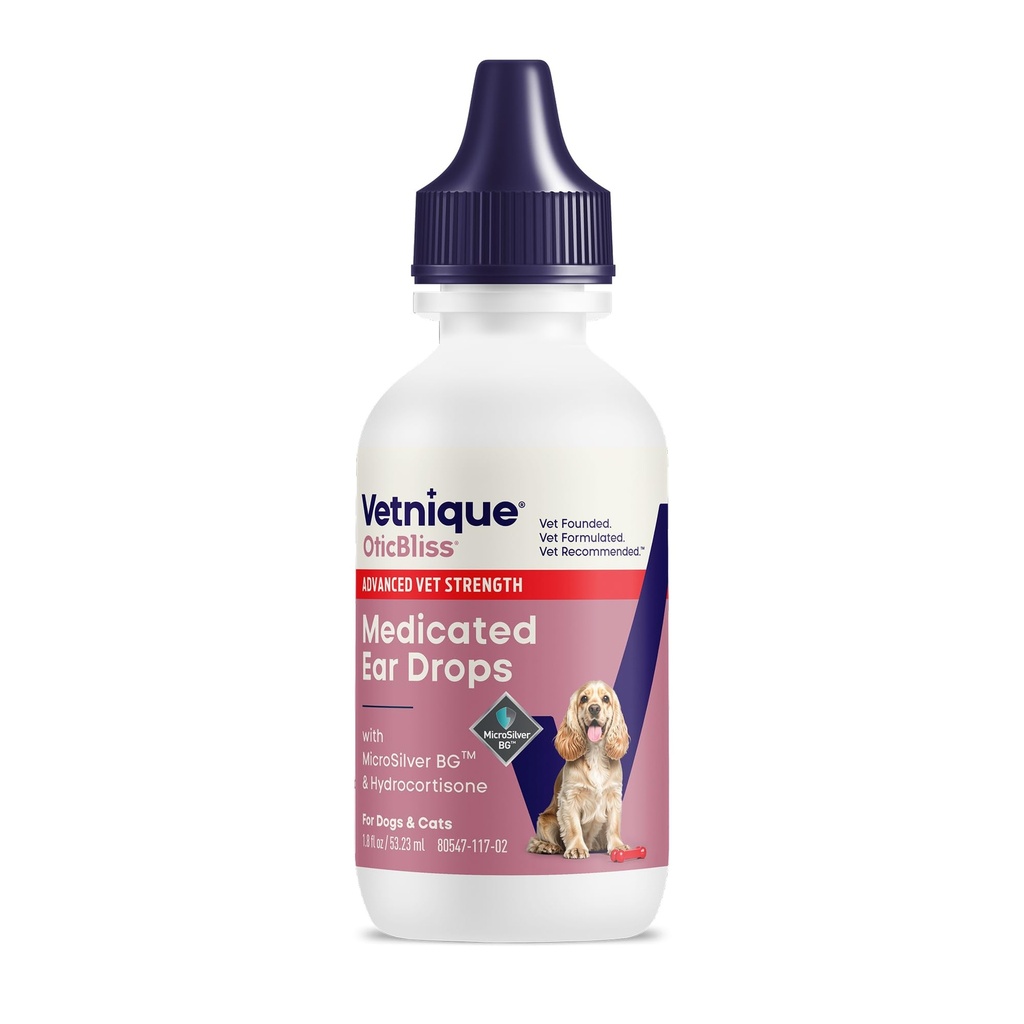Vetnique Oticsables Cat & Hundeøre Infektion Treature 124; Hundeøre Allergi Relief Drops, MicroSilver Yeast Infektion Behandling for hunde, Hydrocortison til klø, Rødme Hævelse (Øreinfektion Drops)