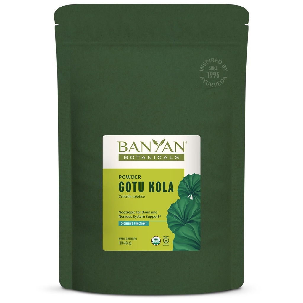Banyan Botanicals Gotu Kola Powder - Organic Brahmi (Centella Asiatica) - Calming Nootrop Herb for Nervesystemet Support & Sund Hud * - 1 LB. - Ikke-GMO bæredygtigt sourced Vegan