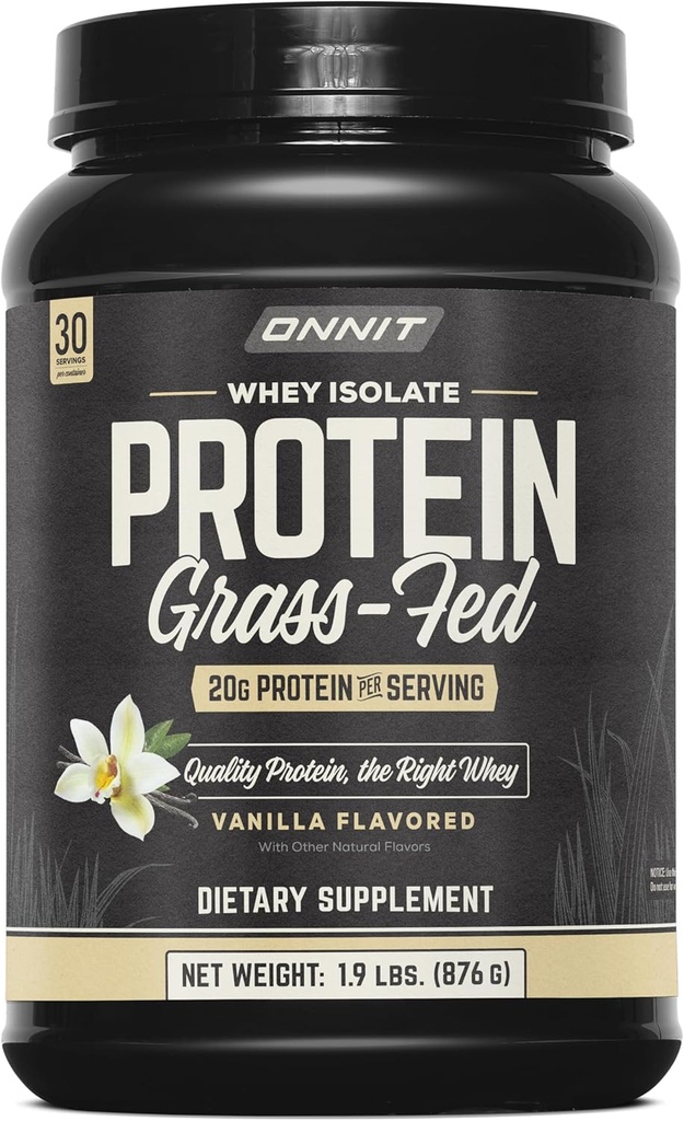 ONNIT Græs Fed Whey Isolere protein pulver, Vanilla Flavor, Whey Protein Powder Kosttilskud til støtte muskel Gain og workout Inddrivelse, 30 Servere pr Tub, 30.7 oz