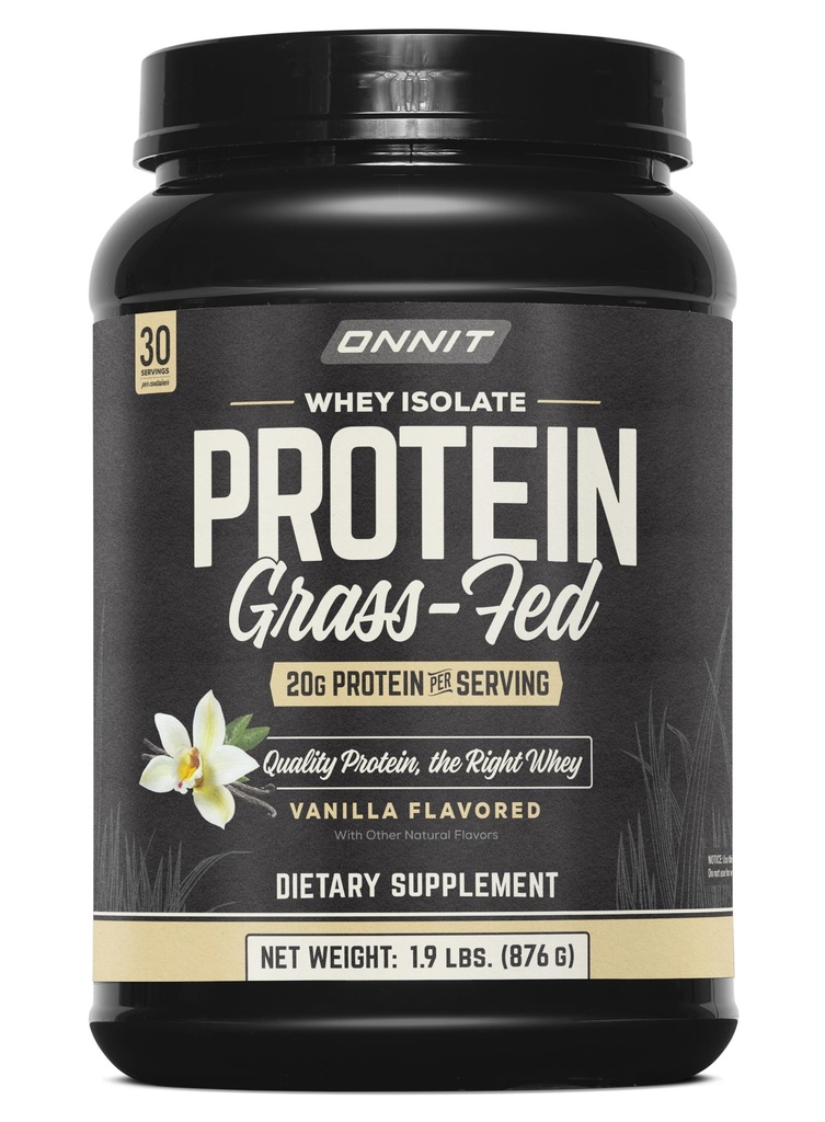 ONNIT Græs Fed Whey Isolere protein pulver, Vanilla Flavor, Whey Protein Powder Kosttilskud til støtte muskel Gain og workout Inddrivelse, 30 Servere pr Tub, 30.7 oz