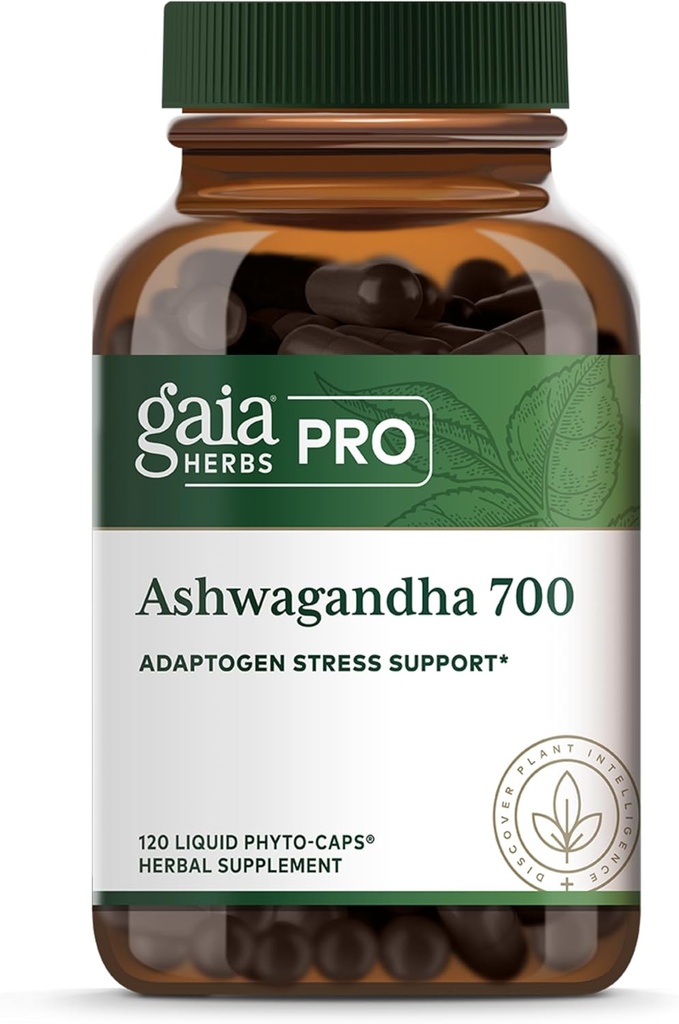 GAIA HERBS PRO Ashwagandha 700 - Sund immunforsvar Support * - Single-Herb Formel med Organic Ashwagandha - Vegan, Gluten- Free, Soy- Free - 120 Flydende Phyto- Caps (60 Servere)