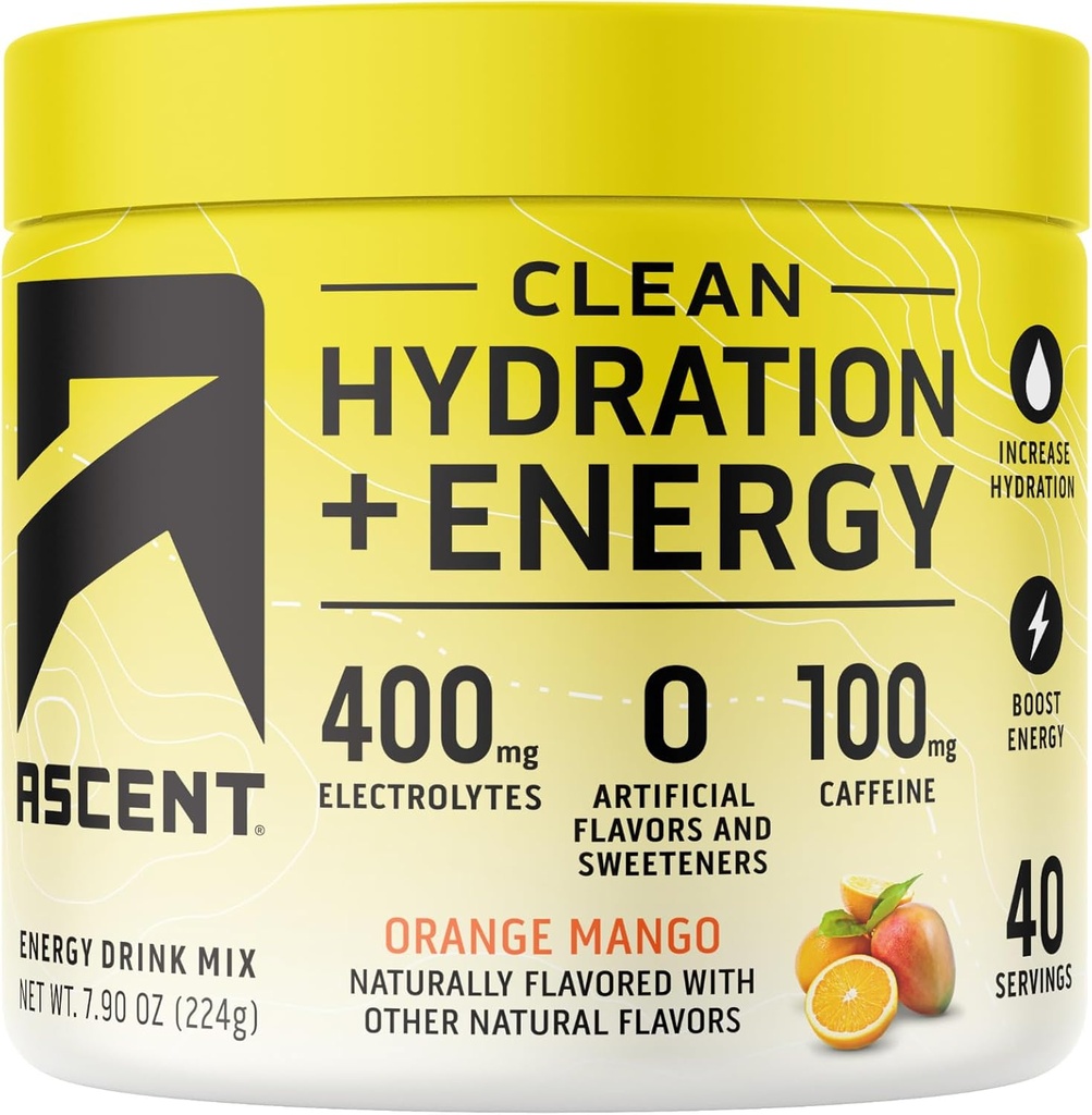 Aduft Clean Hydration + Energy Electrolytes Powder - 100 mg koffein, 400mg Electrolytes, Ingen kunstige ingredienser, Orange Mango 40 Servering