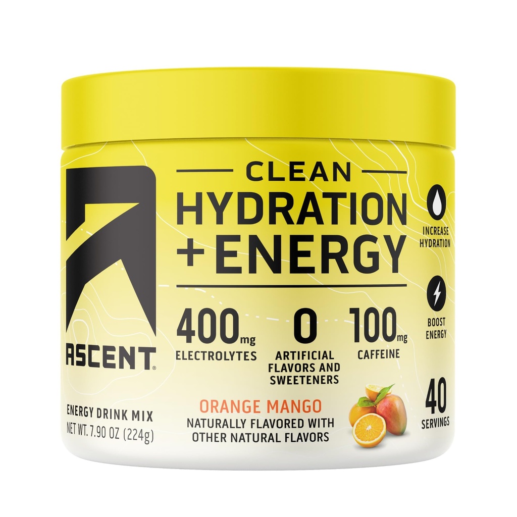 Aduft Clean Hydration + Energy Electrolytes Powder - 100 mg koffein, 400mg Electrolytes, Ingen kunstige ingredienser, Orange Mango 40 Servering