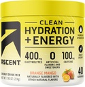 Ascent Clean Hydration + Energy Electrolytes Powder - 100mg Caffeine, 400mg Electrolytes, No Artificial Ingredients, Orange Mango 40 Servings