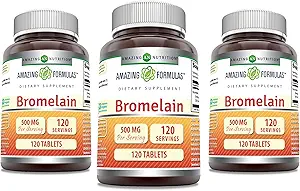 Amazing Formulas Bromelain 500 Mg Tablets Supplement- 124; Non- GMO - 124; Gluten Free - 124; Made in USA (120 Greve - 124; 3 Pack)