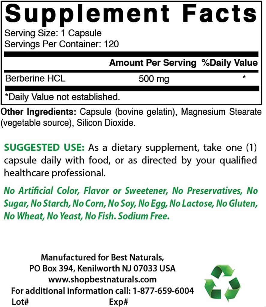 Bedste Naturals Berberine 500m & Quercetin 1000 mg