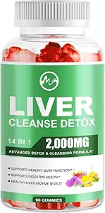 Lever rense Detox & Reparation Gummies, Sukker gratis lever sundhed Support med 2000mg mælk tidsel, Glutathion, Mælkebøtte, Alpha Lipoic Acid, Artiskoke og andre urter, 1 pakke, Raspberry Flavor