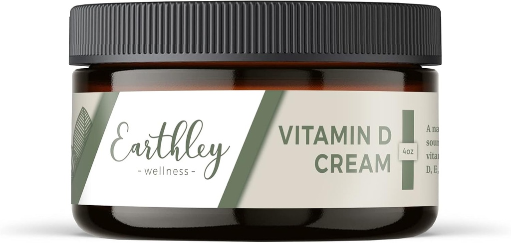 Earthley Wellness D-vitamin Cream, naturlige topiske D-vitamin med vitaminer A, D, & K2, hjerte sundhed, hud sundhed, og graviditet, torsk lever olie base (4 oz, D-vitamin Cream)