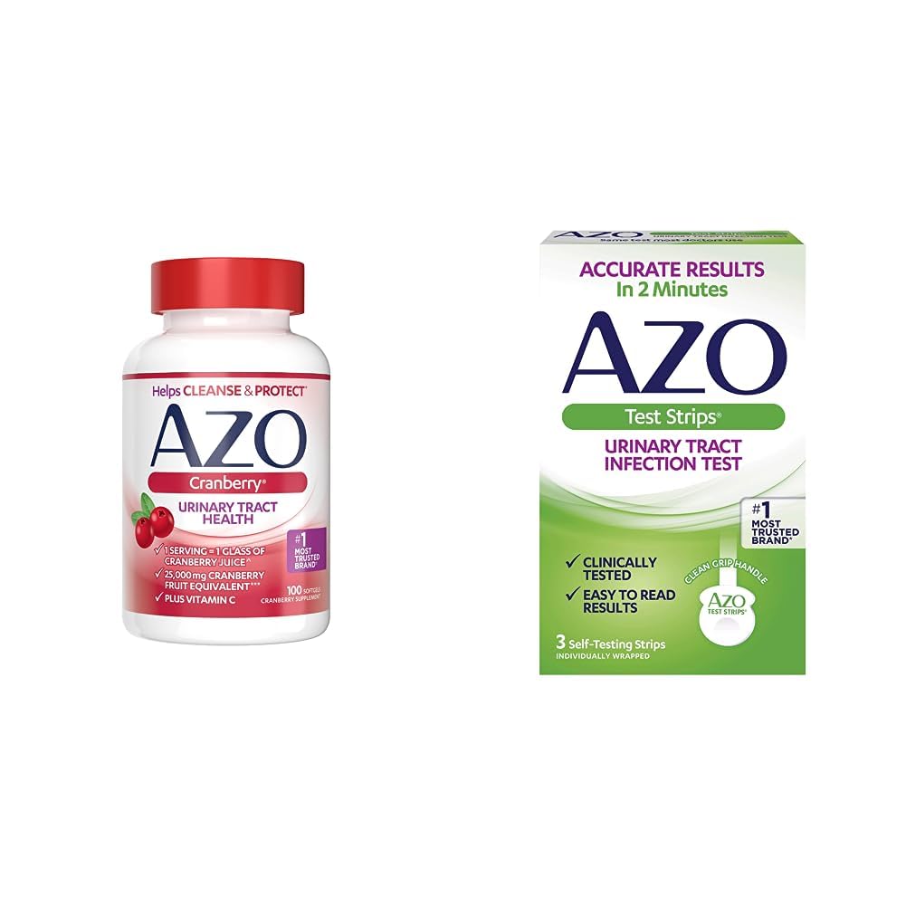 AZO Cranberry Urinary Tract Health Supplement & Urinary Tract Infektion (UTI) Test Strips, Nøjagtige resultater i 2 minutter, Klinisk testet, Let at læse resultater, 3 Tæl