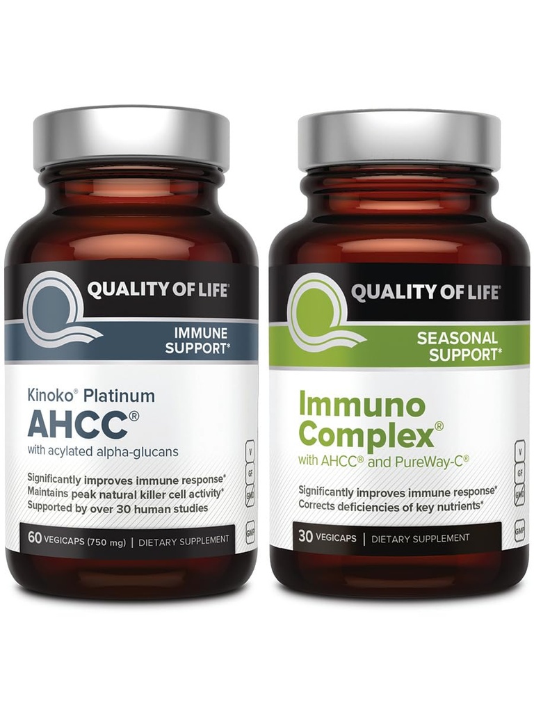 Livskvalitet AHCC Kinoko Platinum Mushroom Extract og Immuno Complex med C-vitamin - Ultimate immunsupportbundle